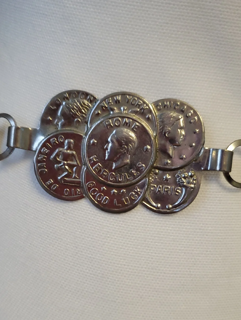 Silver-Tone Metal Coin Charm Chain Belt.